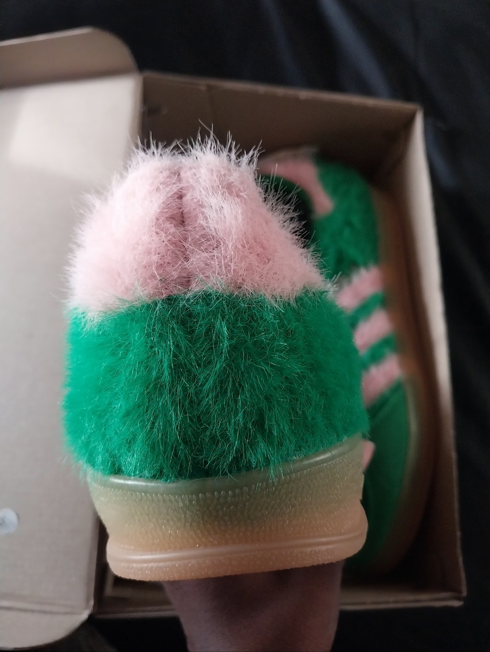 New Adidas Gazelle Green and Pink Furry Women's Sneakers - Picture 3 of 9